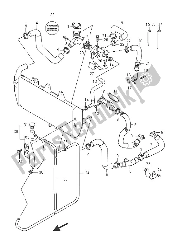 All parts for the Radiator Hose of the Suzuki GSX 1250 FA 2016