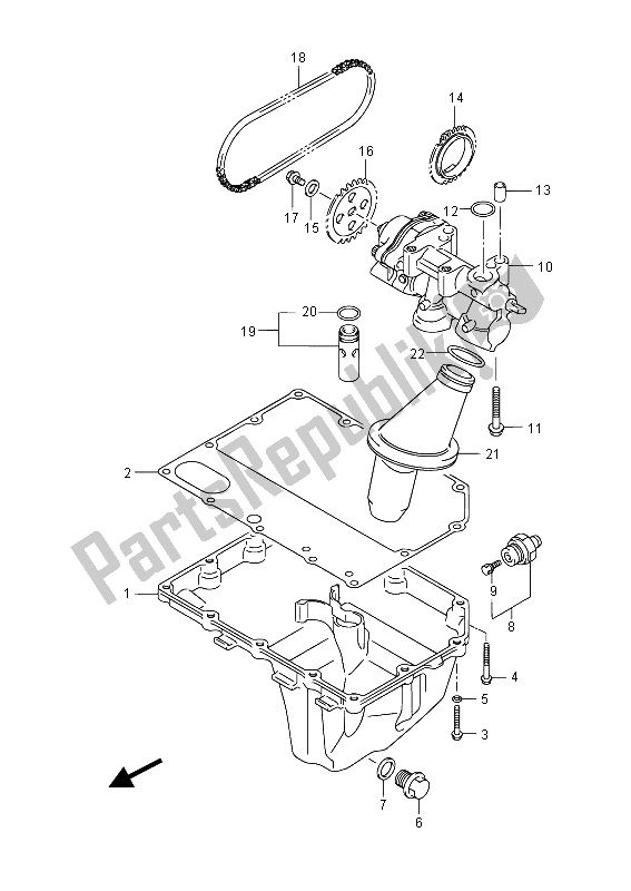 All parts for the Oil Pan & Oil Pump of the Suzuki GSX R 600 2015