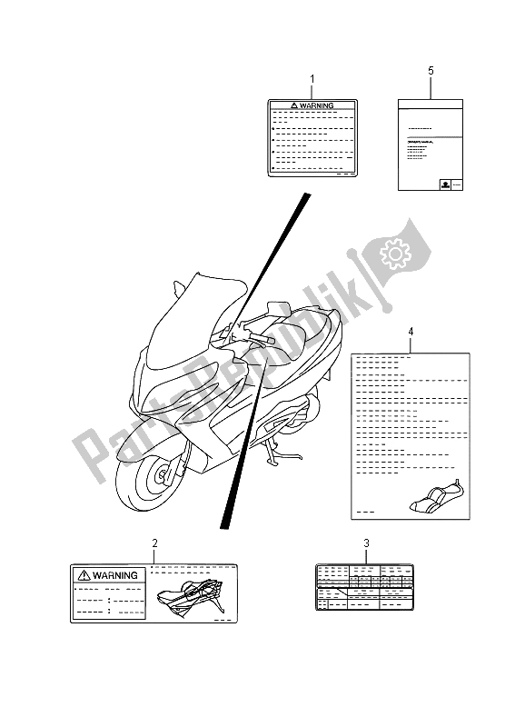 Alle onderdelen voor de Label (an400a E02) van de Suzuki Burgman AN 400 AZA 2015