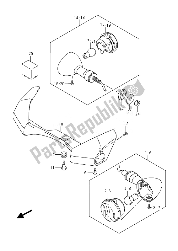 All parts for the Turnsignal Lamp (vzr1800 E02) of the Suzuki VZR 1800 M Intruder 2014