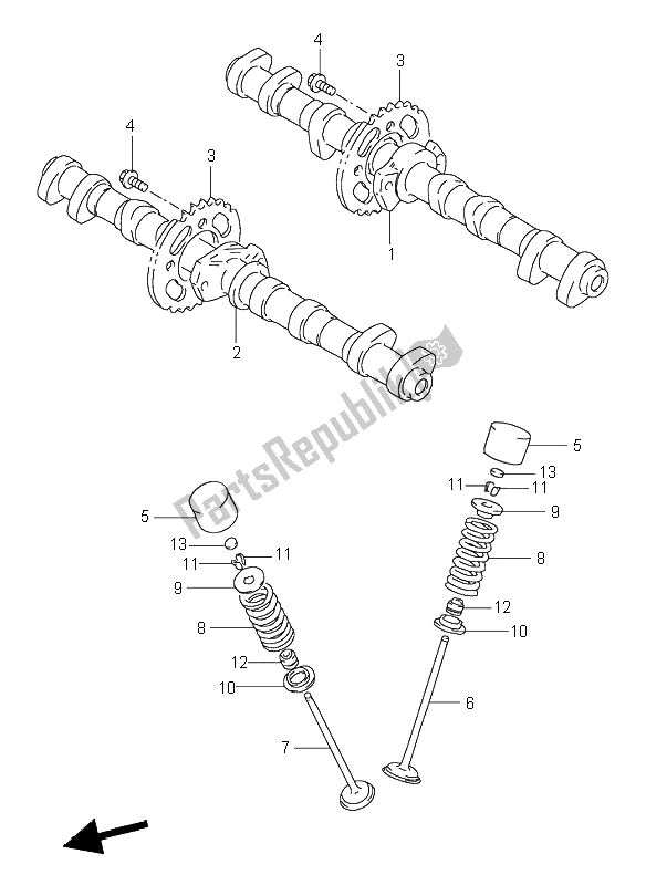 All parts for the Cam Shaft & Valve of the Suzuki GSX R 1100W 1996