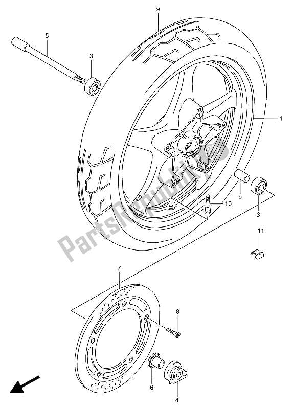 All parts for the Front Wheel of the Suzuki VX 800U 1991