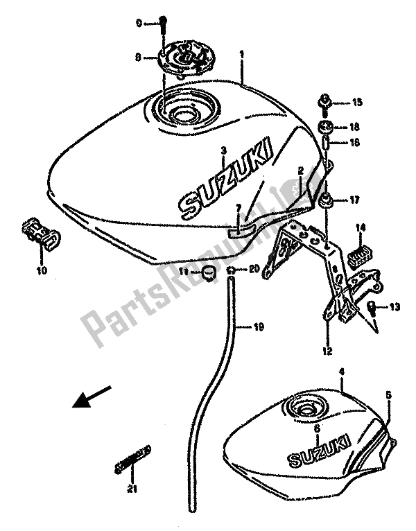 Alle onderdelen voor de Benzinetank van de Suzuki GSX 750F 1989