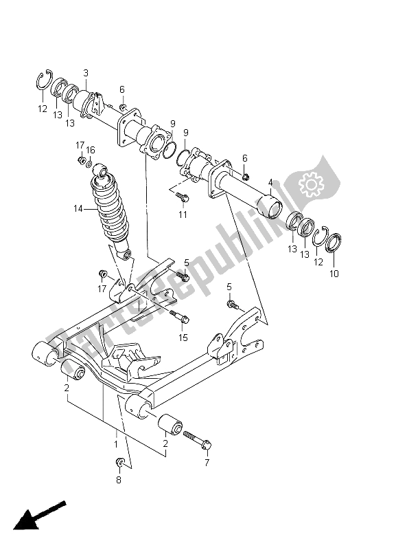 All parts for the Rear Swinging Arm of the Suzuki LT A 400Z Kingquad ASI 4X4 2012