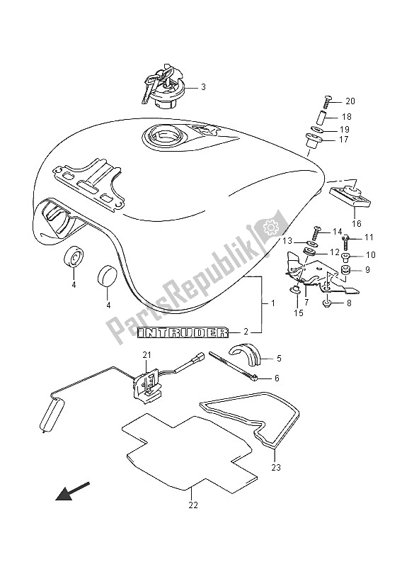 All parts for the Fuel Tank of the Suzuki VZ 800 Intruder 2016