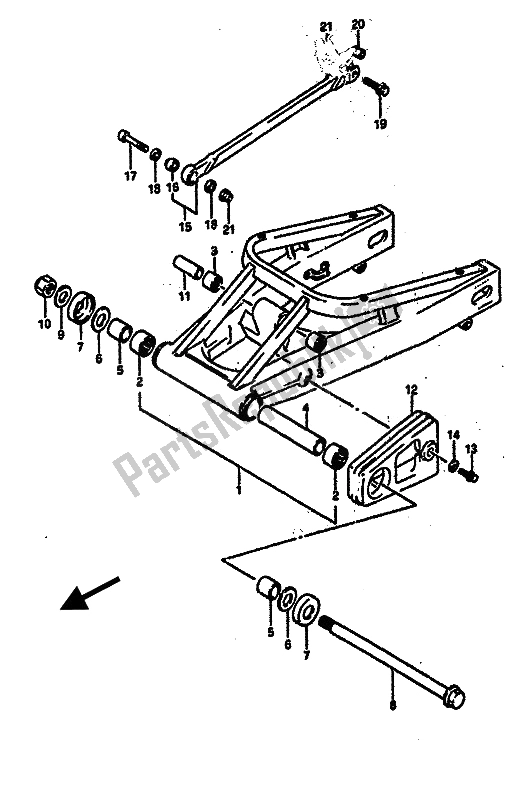 All parts for the Rear Swinging Arm of the Suzuki GSX R 750R 1989