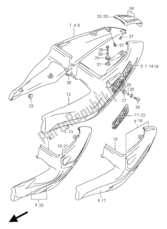 All parts for the Frame Cover of the Suzuki GSX R 750 1996