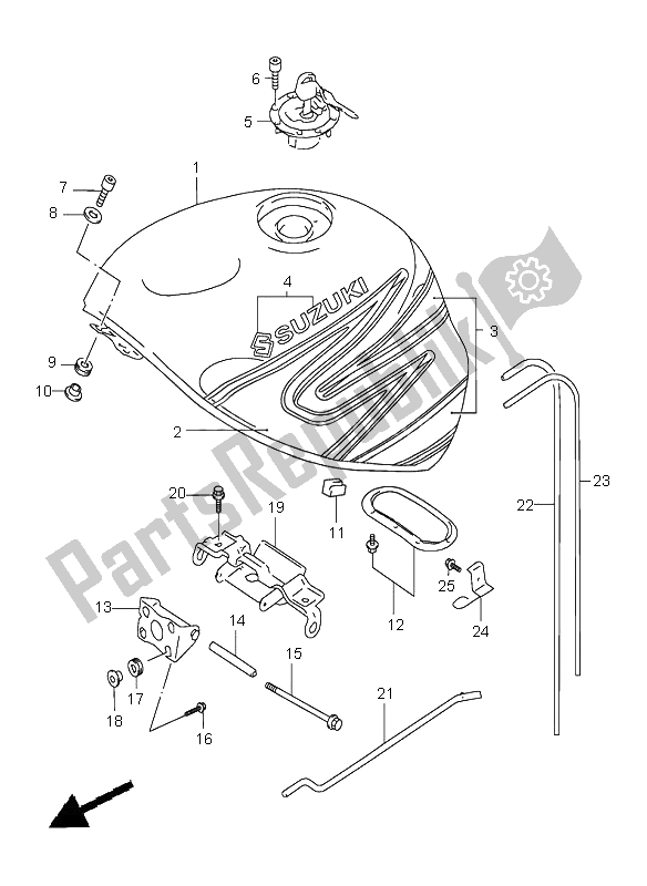 All parts for the Fuel Tank (for Bp6) of the Suzuki GSX R 600 2000