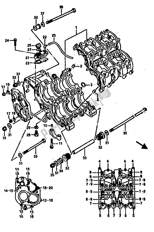 All parts for the Crankcase of the Suzuki RG 500 Gamma 1986