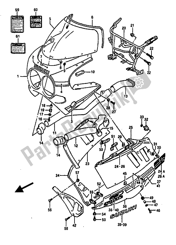 All parts for the Cowling (3ee) of the Suzuki GSX R 1100 1990