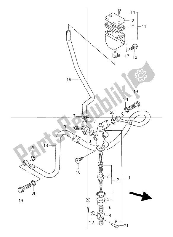 Alle onderdelen voor de Achterste Hoofdcilinder van de Suzuki GSX 1200 Inazuma 2000