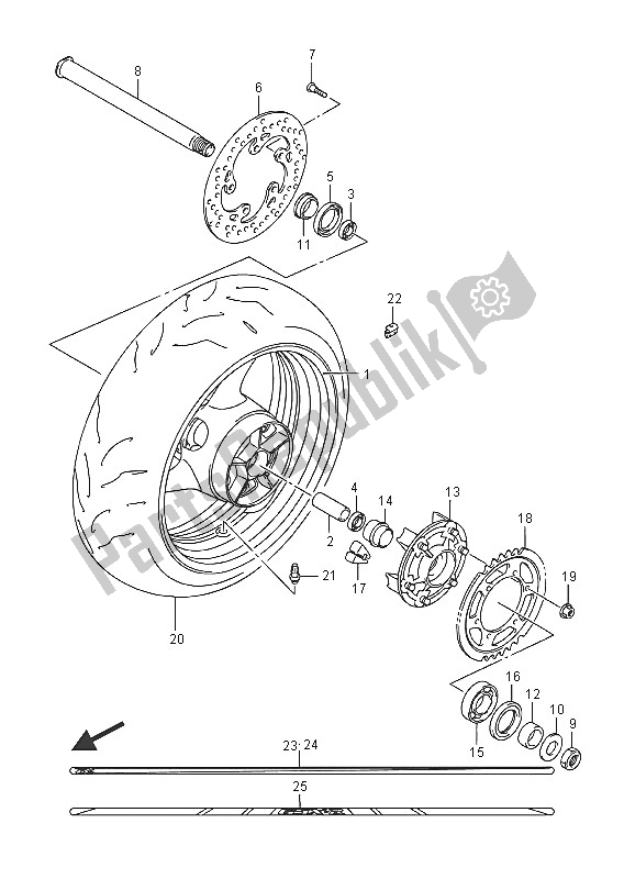 All parts for the Rear Wheel of the Suzuki GSX R 600 2016