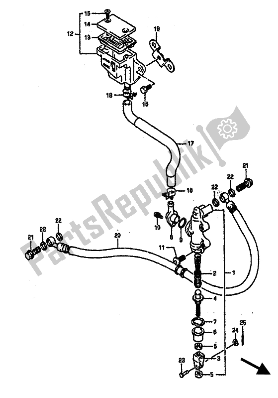 All parts for the Rear Master Cylinder of the Suzuki GSX R 750R 1989