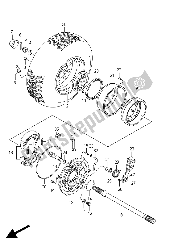 All parts for the Right Rear Wheel (lt-a400fz P17) of the Suzuki LT A 400Z Kingquad ASI 4X4 2012