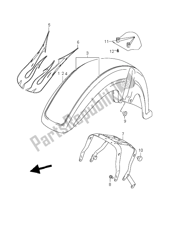 All parts for the Front Fender of the Suzuki VL 800C Volusia 2008