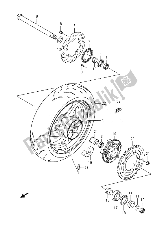 All parts for the Rear Wheel (gsr750a) of the Suzuki GSR 750A 2014