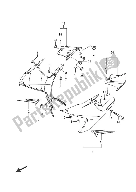 All parts for the Side Cowling (arb) of the Suzuki GSX R 600 2016