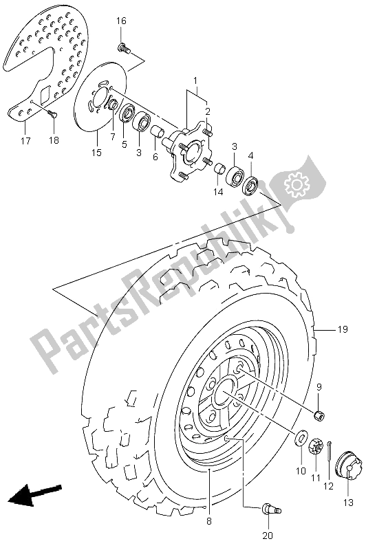All parts for the Front Wheel of the Suzuki LT F 250 Ozark 2005