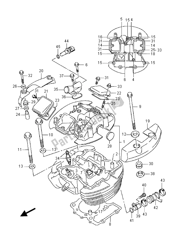 All parts for the Cylinder Head (front) of the Suzuki VL 800 CT Intruder 2014