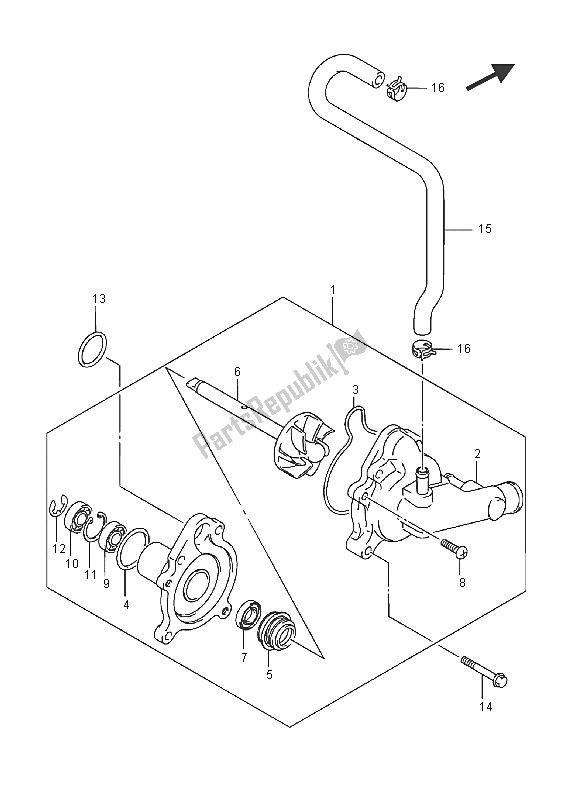 All parts for the Water Pump of the Suzuki AN 650Z Burgman Executive 2016