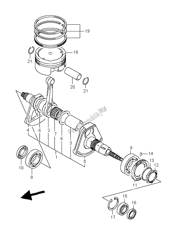 All parts for the Crankshaft of the Suzuki LT A 700X Kingquad 4X4 2006