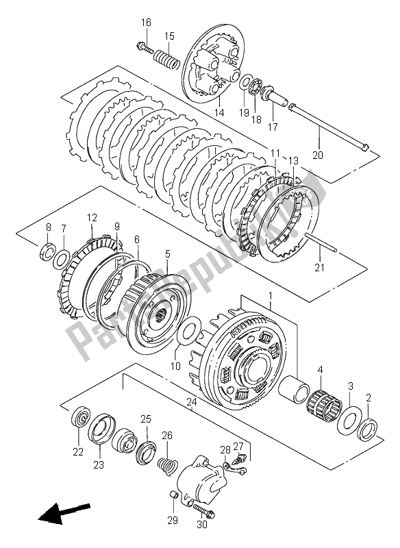 All parts for the Clutch of the Suzuki VS 600 Intruder 1995