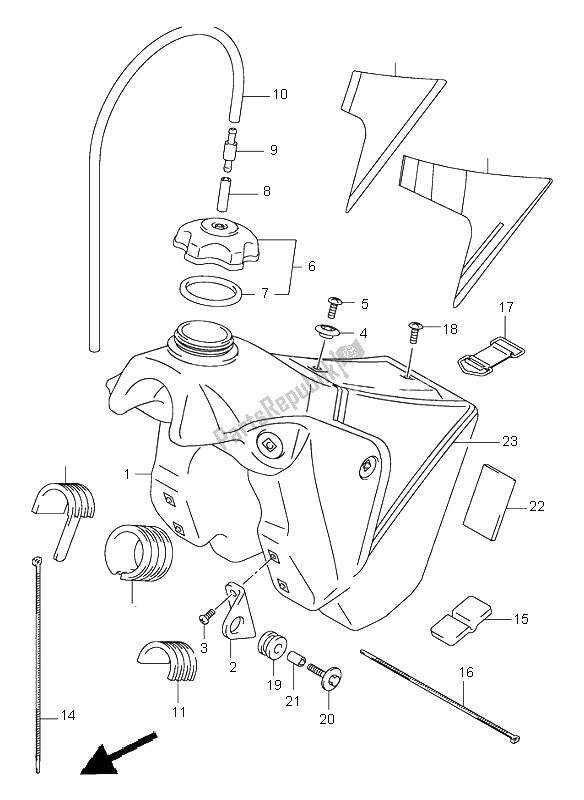 All parts for the Fuel Tank of the Suzuki RM 125 2001