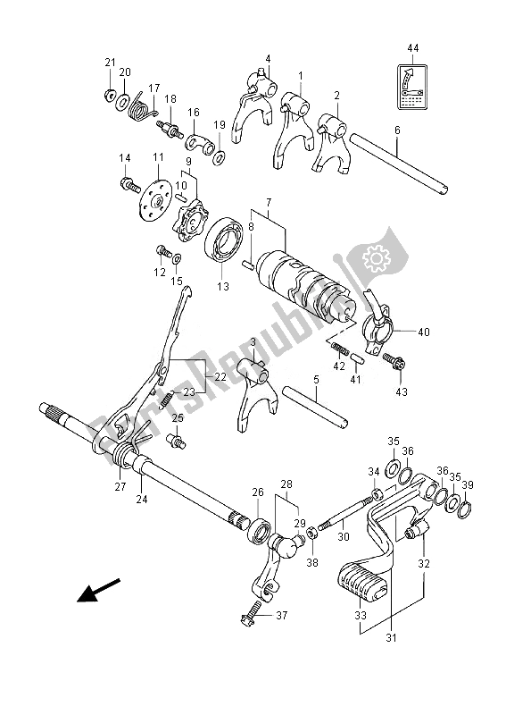 All parts for the Gear Shifting (1) (lt-f400f) of the Suzuki LT F 400 FZ Kingquad FSI 4X4 2014