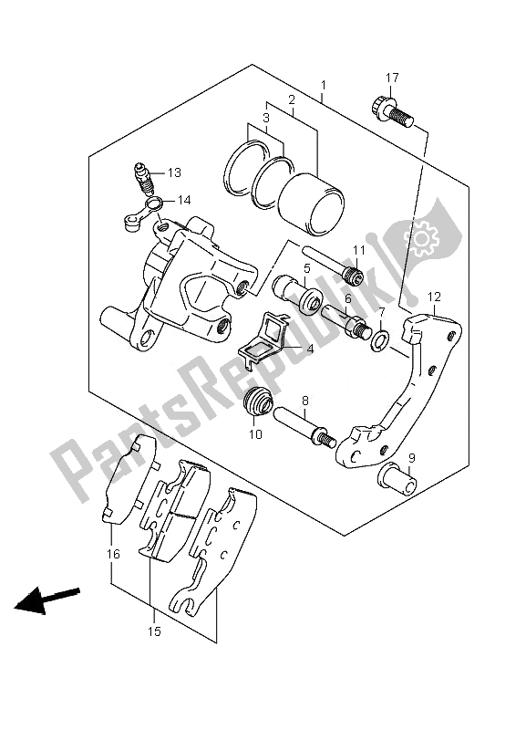 All parts for the Front Caliper of the Suzuki LT A 700X Kingquad 4X4 2007