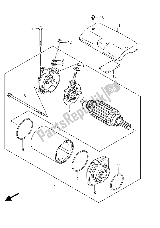 All parts for the Starting Motor of the Suzuki VZ 800 Intruder 2015