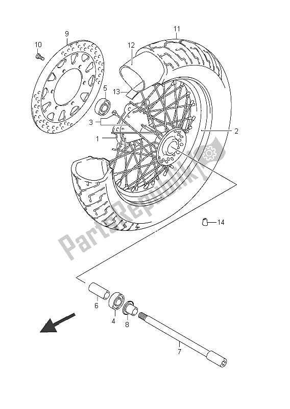 Tutte le parti per il Ruota Anteriore (vl800 E2) del Suzuki C 800 VL Intruder 2011