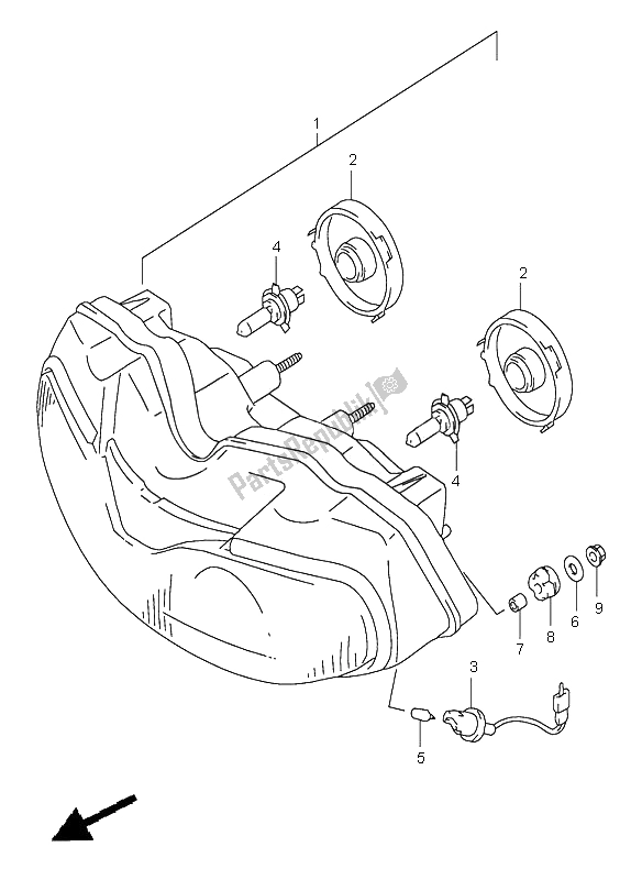 All parts for the Headlamp (e2-e24) of the Suzuki TL 1000S 2001