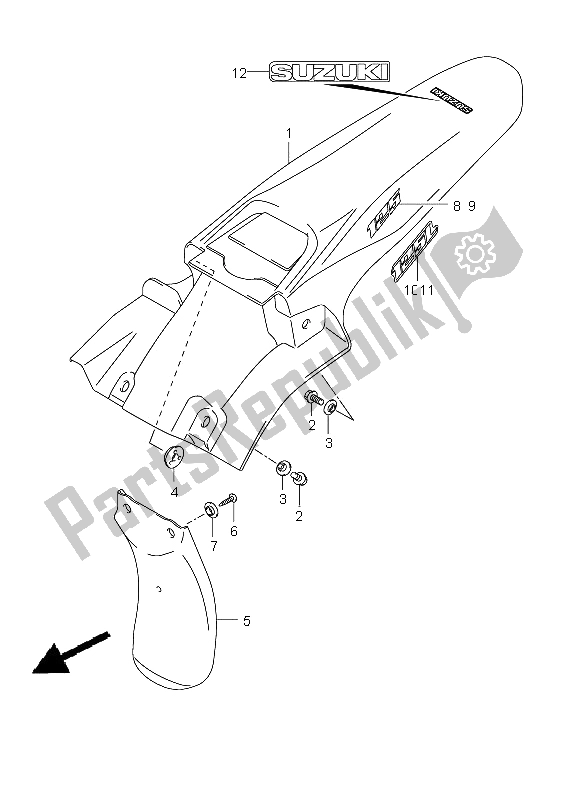 All parts for the Rear Fender of the Suzuki DR Z 125 SW LW 2009