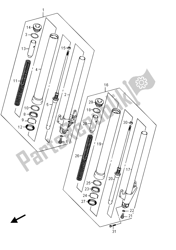 All parts for the Front Fork Damper of the Suzuki VZ 800 Intruder 2015