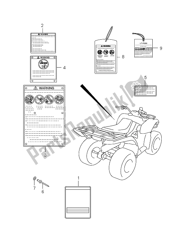 All parts for the Label of the Suzuki LT F 250 Ozark 2008