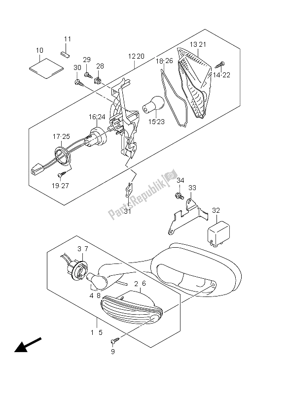 All parts for the Turnsignal Lamp of the Suzuki GSX R 1000 2012
