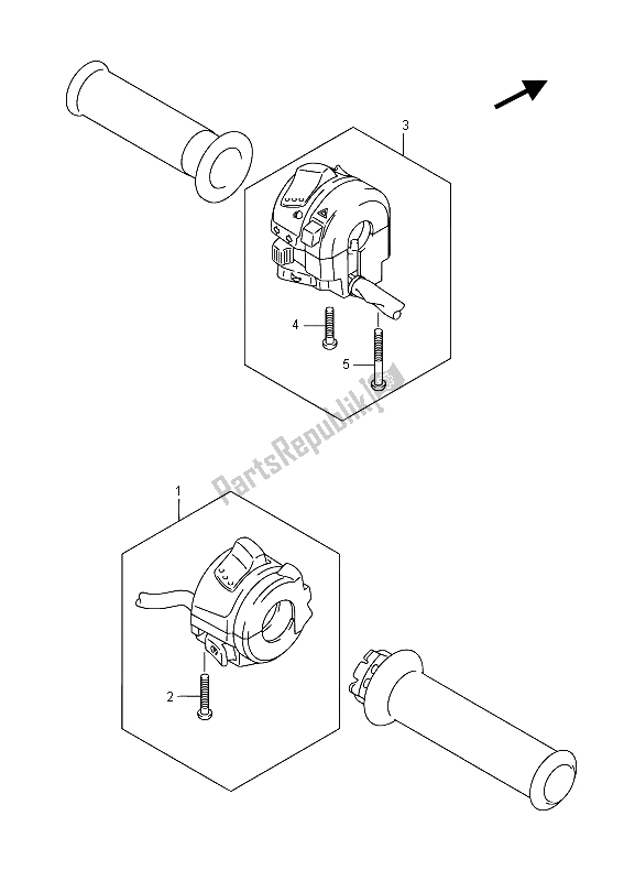 Alle onderdelen voor de Handvat Schakelaar van de Suzuki SFV 650A Gladius 2015