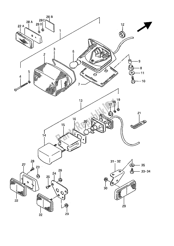 All parts for the Rear Combination Lamp of the Suzuki VS 750 Glfpefep Intruder 1987