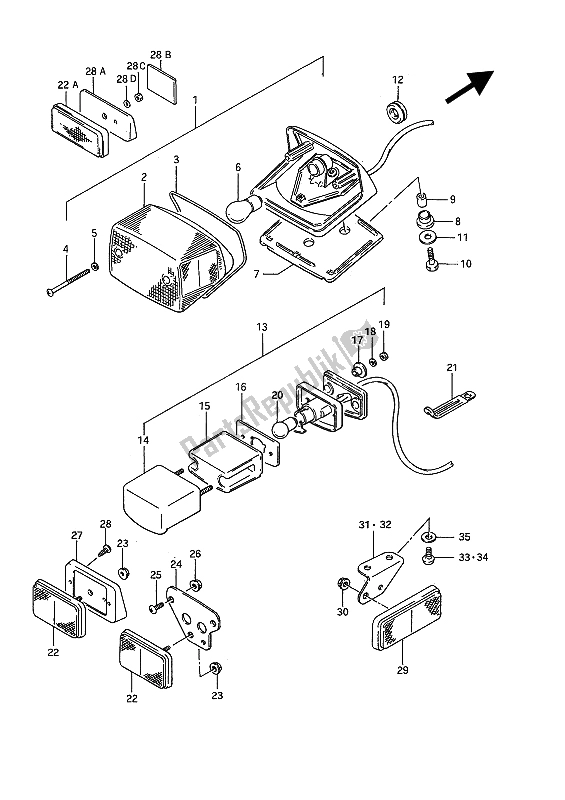Wszystkie części do Tylna Lampa Zespolona Suzuki VS 750 Glfpefep Intruder 1987