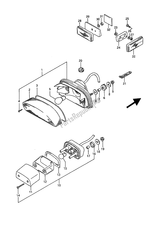 All parts for the Rear Combination Lamp (e1) of the Suzuki VS 1400 Glpf Intruder 1994