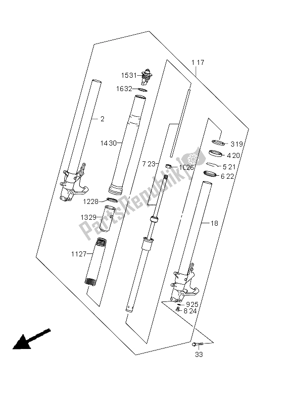 All parts for the Front Fork Damper of the Suzuki GSX 1300R Hayabusa 2011