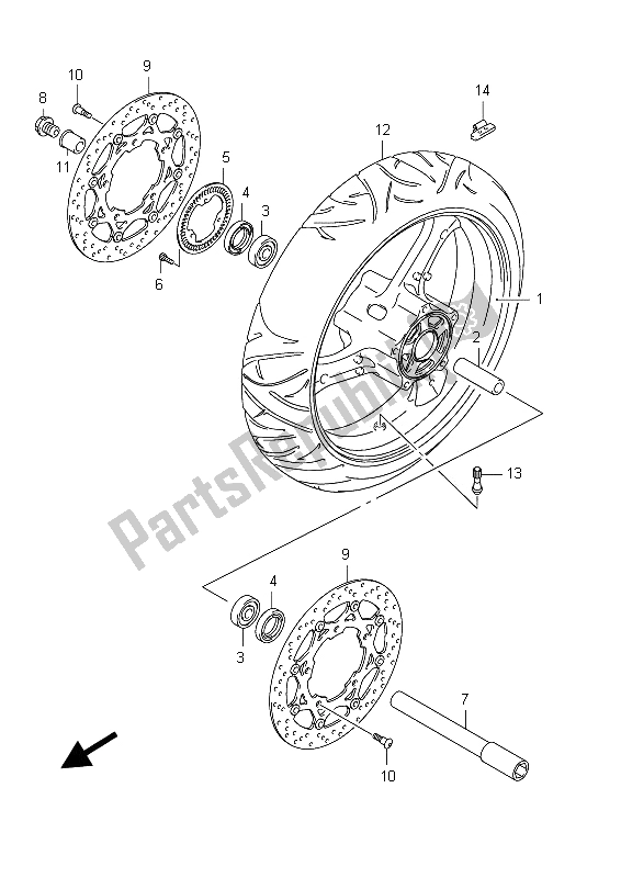 All parts for the Front Wheel of the Suzuki GSX 1250 FA 2012