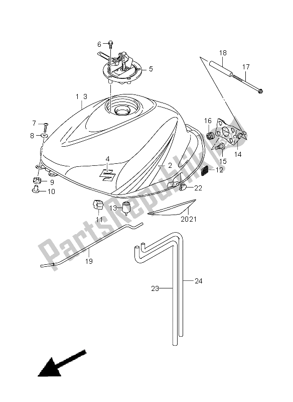 All parts for the Fuel Tank of the Suzuki GSX R 1000 2005