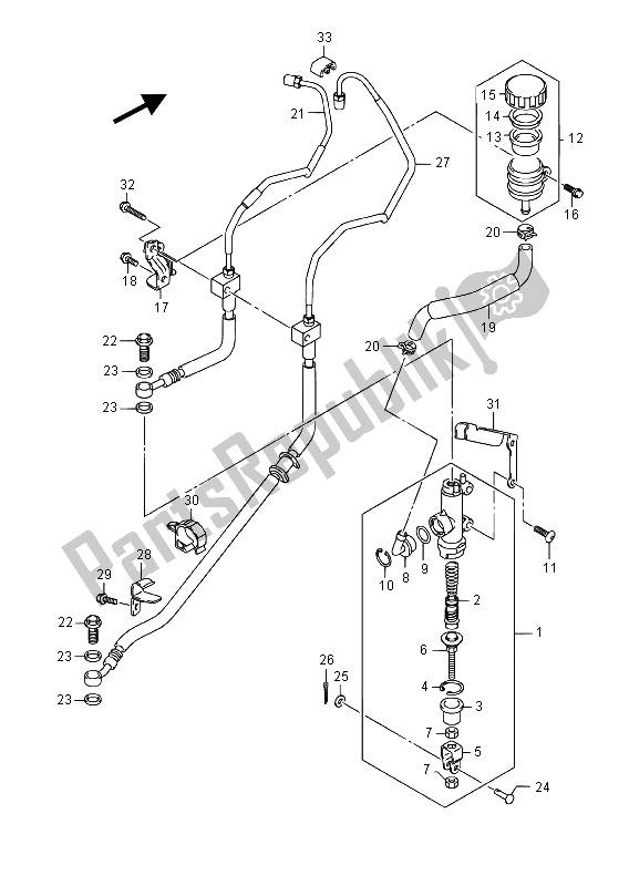 All parts for the Rear Master Cylinder of the Suzuki GSX R 1000A 2015