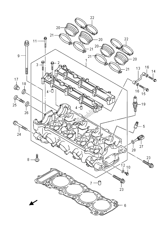 All parts for the Cylinder Head of the Suzuki GSX 1300 RA Hayabusa 2014