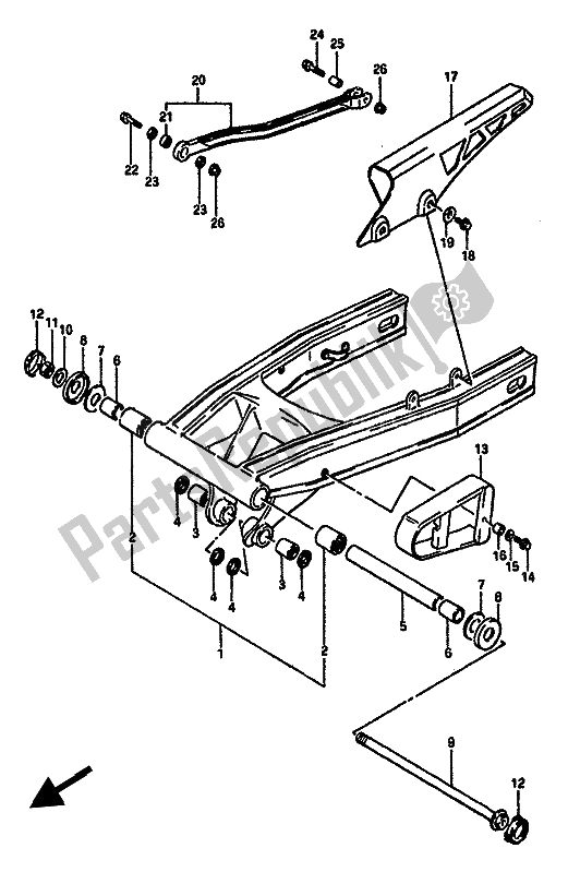 All parts for the Rear Swinging Arm of the Suzuki GSX R 750X 1987