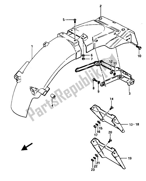 Tutte le parti per il Parafango Posteriore del Suzuki GSX 1100 1150 Eesef 1985