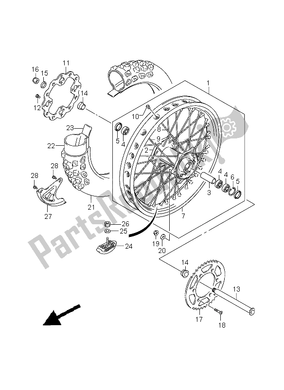 All parts for the Rear Wheel of the Suzuki RM Z 450 2008