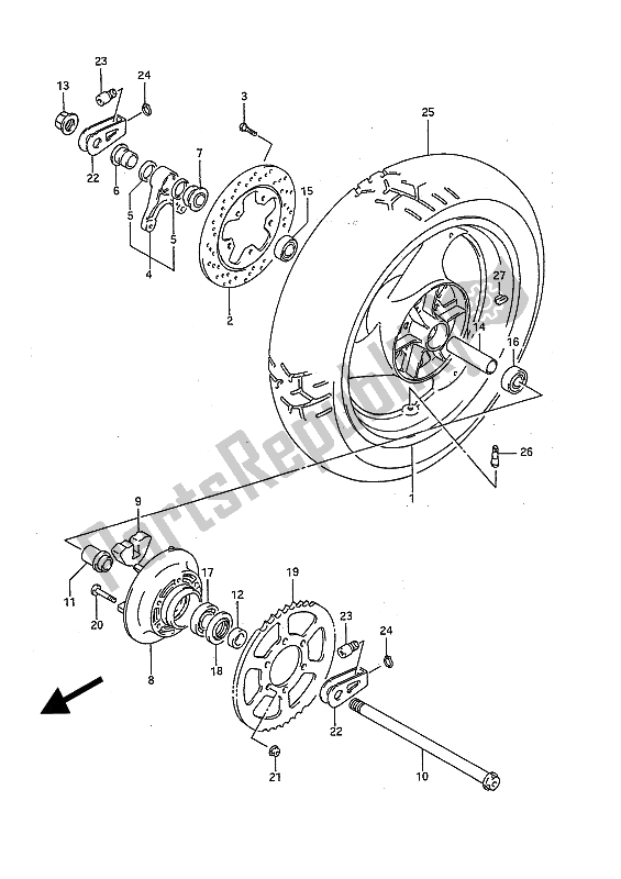 Todas as partes de Roda Traseira do Suzuki GSX R 1100 1991