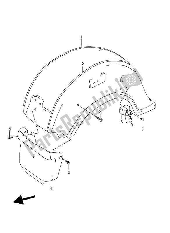 All parts for the Rear Fender of the Suzuki VL 1500 Intruder LC 1998